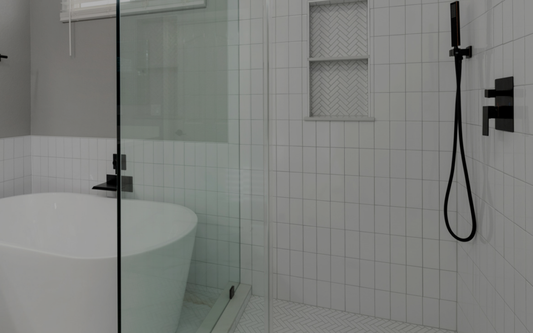 Trendy Vertical Stacked White Subway Tile Bathroom